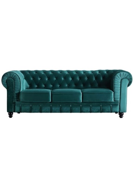 SOFÁ CHESTERFIELD 3 PLAZAS VELVET VERDE