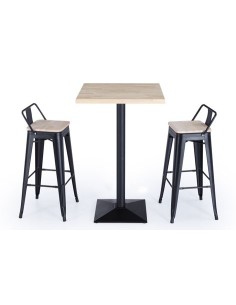 TABURETE ALTO TOLIX NEGRO ASIENTO MADERA ROBLE NORDISH 2