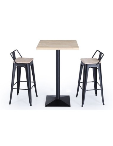 TABURETE ALTO TOLIX NEGRO ASIENTO MADERA ROBLE NORDISH