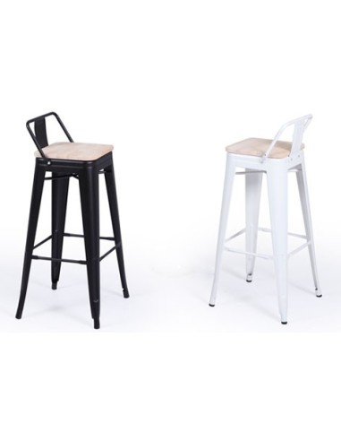 TABURETE ALTO TOLIX NEGRO ASIENTO MADERA ROBLE NORDISH