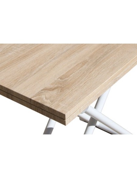 MESA CENTRO ELEVABLE Y EXTENSIBLE UP - DOWN BLANCO / ROBLE 100 x 50 CM