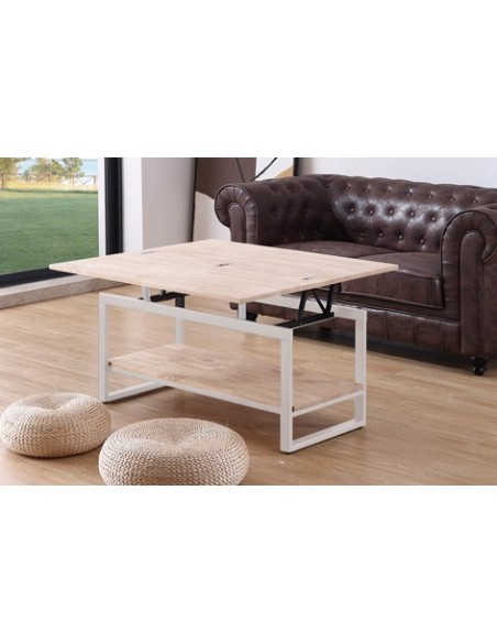 MESA CENTRO ELEVABLE Y EXTENSIBLE STEVE  100 x 45 CM ROBLE NORDISH / BLANCO