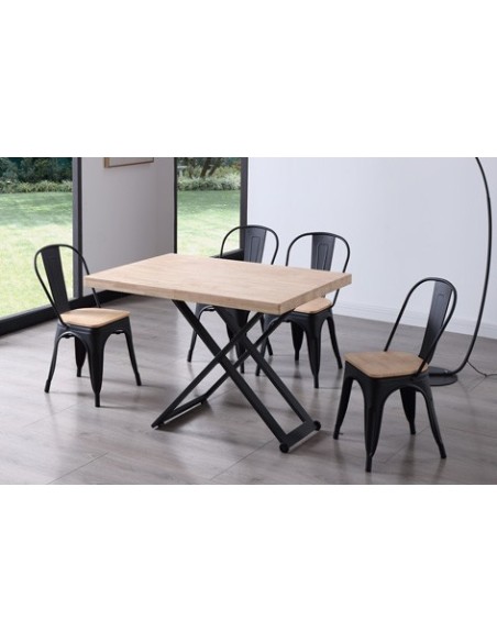 MESA CENTRO ELEVABLE ZOE 120 x 80 CM ROBLE NORDISH / NEGRO