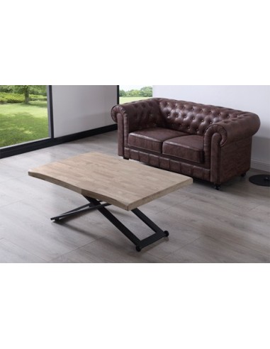MESA CENTRO ELEVABLE ZOE 120 x 80 CM ROBLE HONEY / NEGRO TAPA CON FORMA