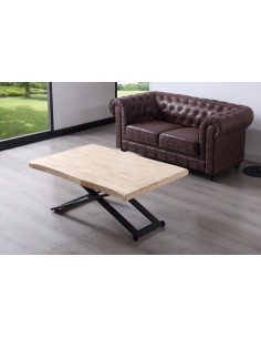 MESA CENTRO ELEVABLE ZOE 120 x 80 CM ROBLE NORDISH / NEGRO TAPA CON FORMA 2