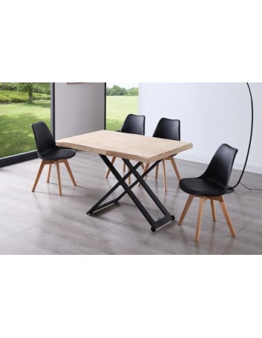 MESA CENTRO ELEVABLE ZOE 120 x 80 CM ROBLE NORDISH / NEGRO TAPA CON FORMA