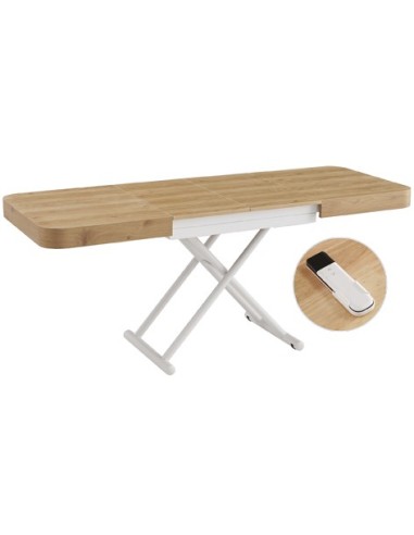 MESA CENTRO EXTENSIBLE 120 - 160 - 200 CM CON ELEVACION ELECTRICA TURIN OAK / BLANCO