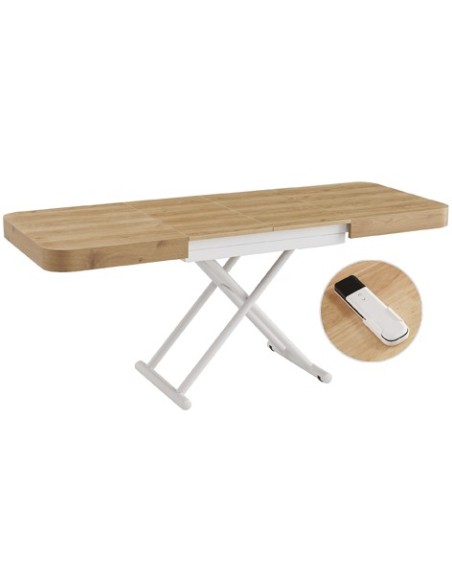 MESA CENTRO EXTENSIBLE 120 - 160 - 200 CM CON ELEVACION ELECTRICA TURIN OAK / BLANCO