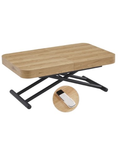 MESA CENTRO EXTENSIBLE 120 - 160 - 200 CM CON ELEVACION ELECTRICA TURIN OAK / NEGRO