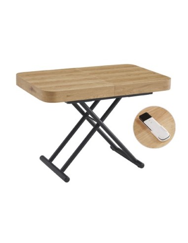 MESA CENTRO EXTENSIBLE 120 - 160 - 200 CM CON ELEVACION ELECTRICA TURIN OAK / NEGRO