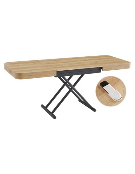 MESA CENTRO EXTENSIBLE 120 - 160 - 200 CM CON ELEVACION ELECTRICA TURIN OAK / NEGRO