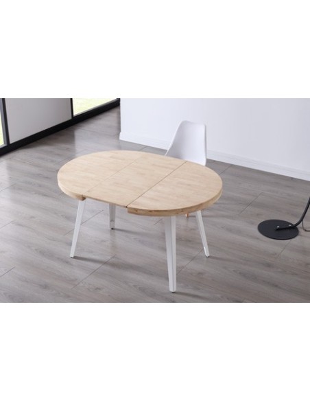 MESA COMEDOR REDONDA EXTENSIBLE BERG 120 - 160 - 200 CM ROBLE NORDISH / BLANCO