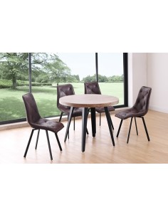 MESA COMEDOR REDONDA FIJA BERG 100 CM  ROBLE HONEY / NEGRO 2