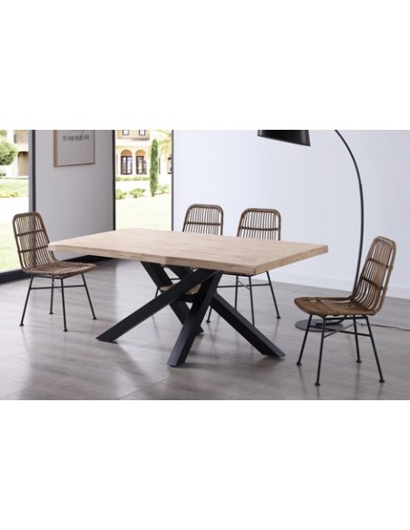 MESA COMEDOR FIJA XENA 180 x 100 CM  ROBLE NORDISH / NEGRO TAPA CON FORMA