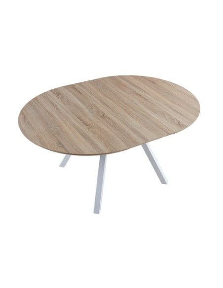MESA COMEDOR REDONDA EXTENSIBLE DELTA 120 - 160 CM OAK / BLANCO