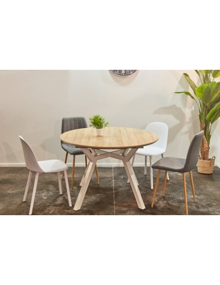 MESA COMEDOR REDONDA EXTENSIBLE DELTA 120 - 160 CM OAK / BLANCO