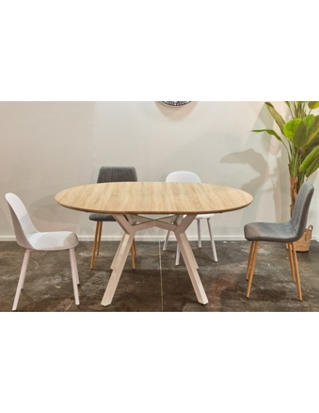MESA COMEDOR REDONDA EXTENSIBLE DELTA 120 - 160 CM OAK / BLANCO