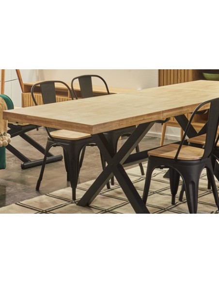 MESA COMEDOR EXTENSIBLE X-LOFT 140 - 180 - 220 x 90 CM  ROBLE NORDISH / NEGRO