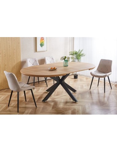MESA COMEDOR REDONDA EXTENSIBLE CROSS 130 - 170 - 210 x 130 CM OAK / NEGRO