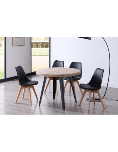 MESA COMEDOR REDONDA EXTENSIBLE BERG 100 - 140 - 180 CM  ROBLE HONEY / NEGRO