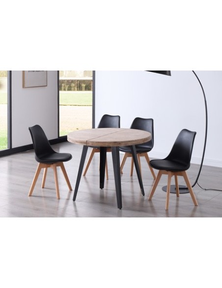 MESA COMEDOR REDONDA EXTENSIBLE BERG 100 - 140 - 180 CM  ROBLE HONEY / NEGRO