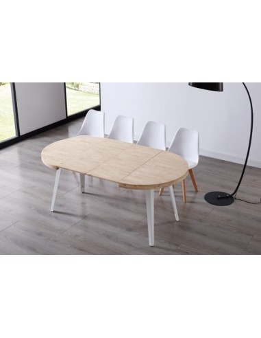 MESA COMEDOR REDONDA EXTENSIBLE BERG 100 - 140 - 180 CM ROBLE NORDISH / BLANCO