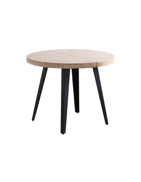 MESA COMEDOR REDONDA EXTENSIBLE BERG 100 - 140 - 180 CM ROBLE NORDISH / NEGRO