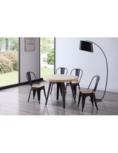 MESA COMEDOR REDONDA EXTENSIBLE BERG 100 - 140 - 180 CM ROBLE NORDISH / NEGRO