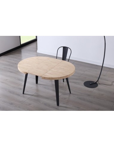 MESA COMEDOR REDONDA EXTENSIBLE BERG 100 - 140 - 180 CM ROBLE NORDISH / NEGRO