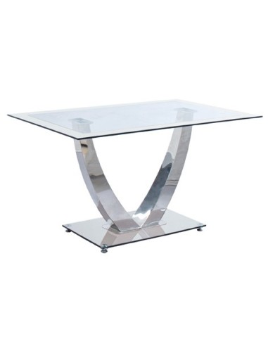 MESA COMEDOR DUBAI CRISTAL BLANCO / CROMO