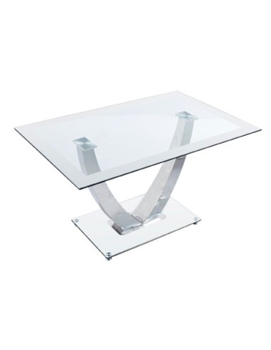 MESA COMEDOR DUBAI CRISTAL BLANCO / CROMO