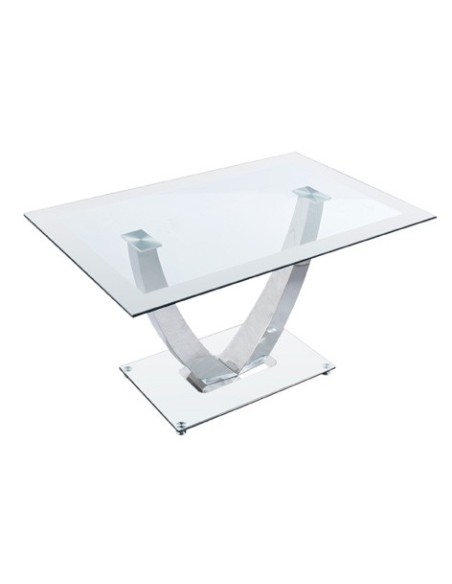 MESA COMEDOR DUBAI CRISTAL BLANCO / CROMO