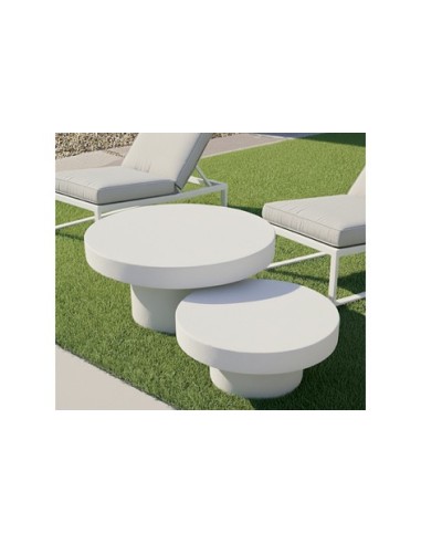 MESA BAJA REDONDA 90 CM MICROCEMENTO BLANCO