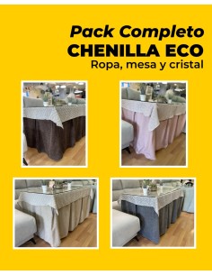Conjunto Mesa Cristal Ropa Chenilla Eco 8 Pliegues Colores Variados (Incluye tapete de regalo)