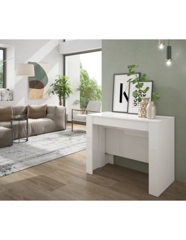 FUNZIONALE CONSOLA comedor 90x50-237 EXTENSIBLE BLANCO BRILLO