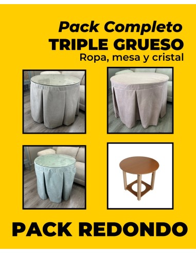 Pack Mesa DM Redonda, Ropa con Tapete y Cristal Opcional