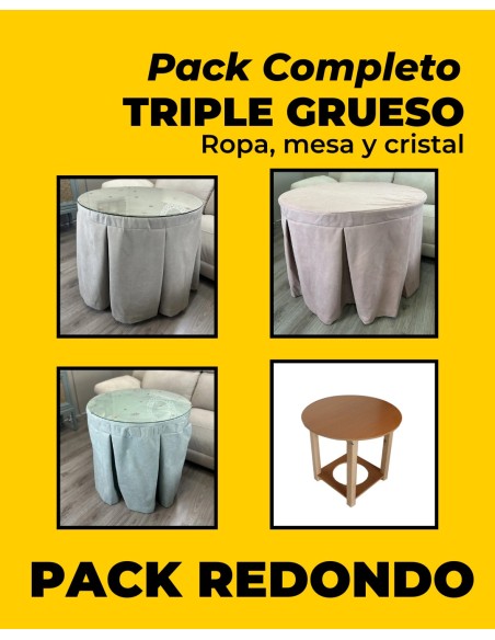 Pack Mesa DM Redonda, Ropa con Tapete y Cristal Opcional