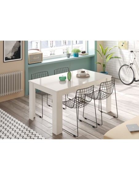 PRACTICO Mesa de comedor 90x140-190 EXTENSIBLE BLANCO BRILLO