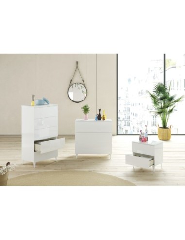 DIVA Mesita 2 cajones + 4 patas BLANCO BRILLO