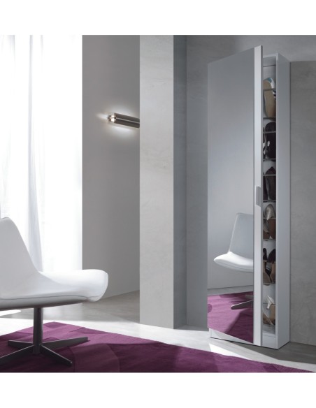 KRIS Zapatero 1puerta + espejo (6 alturas-12varillas) BLANCO BRILLO