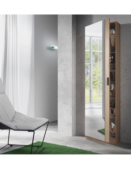 KRIS Zapatero 1puerta + espejo (6 alturas-12varillas) BLANCO BRILLO