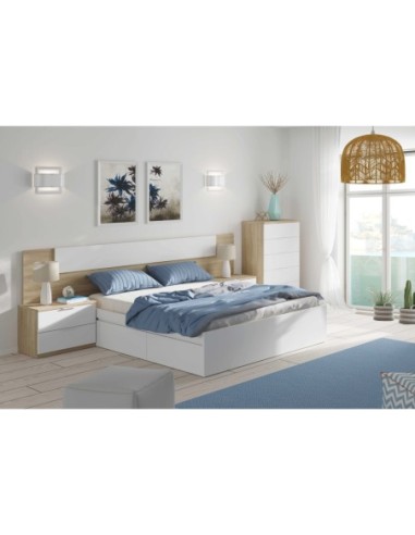 NOON PLUS Cabezal + 2 mesitas (2C) ROBLE CANADIAN/BLANCO ARTIK