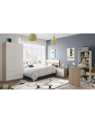 LUCA Cabezal 100 +mesita con 2 cajones R.CANADIAN/BLANCO ARTIK