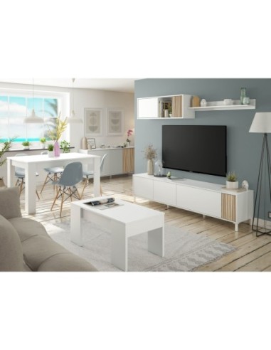 TEMPUS Salón mueble TV BLANCO ARTIK/NATUR
