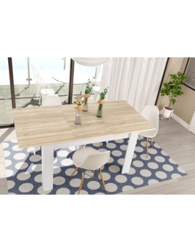 PRACTICO Mesa de comedor 90x140-190 EXTENSIBLE ROBLE CANADIAN/BLANCO ARTIK