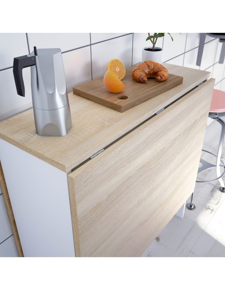 VOLARE Mesa cocina alas abatibles 31-140cm ROBLE CANADIAN/BLANCO ARTIK