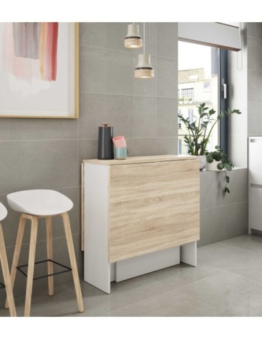 VOLARE Mesa cocina alas abatibles 31-140cm ROBLE CANADIAN/BLANCO ARTIK