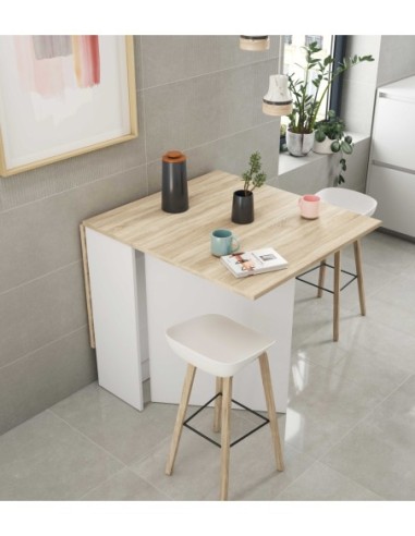 VOLARE Mesa cocina alas abatibles 31-140cm ROBLE CANADIAN/BLANCO ARTIK