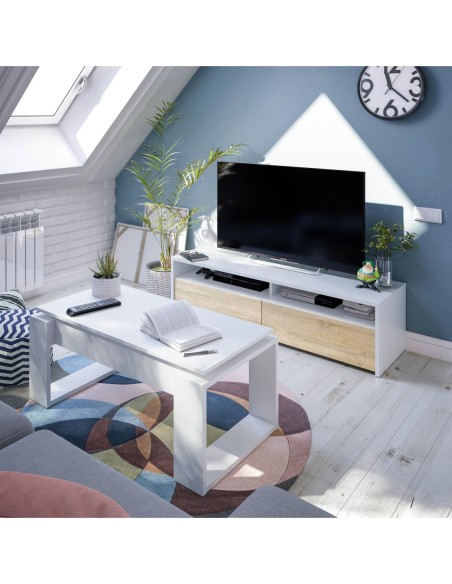 TOKIO Mueble TV 2 puertas BLANCO ARTIK/ROBLE CANADIAN