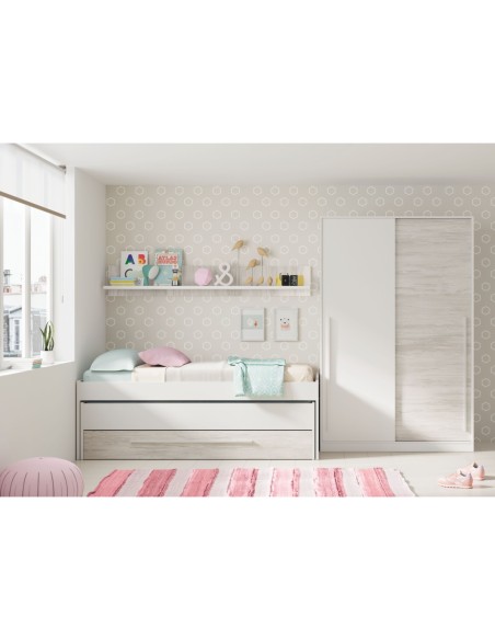 ELLIOT Cama doble SIN somier + 1 cajón + ESTANTE (colchones 190x90 - 180x90) BL.ARTIK/BL.VELHO